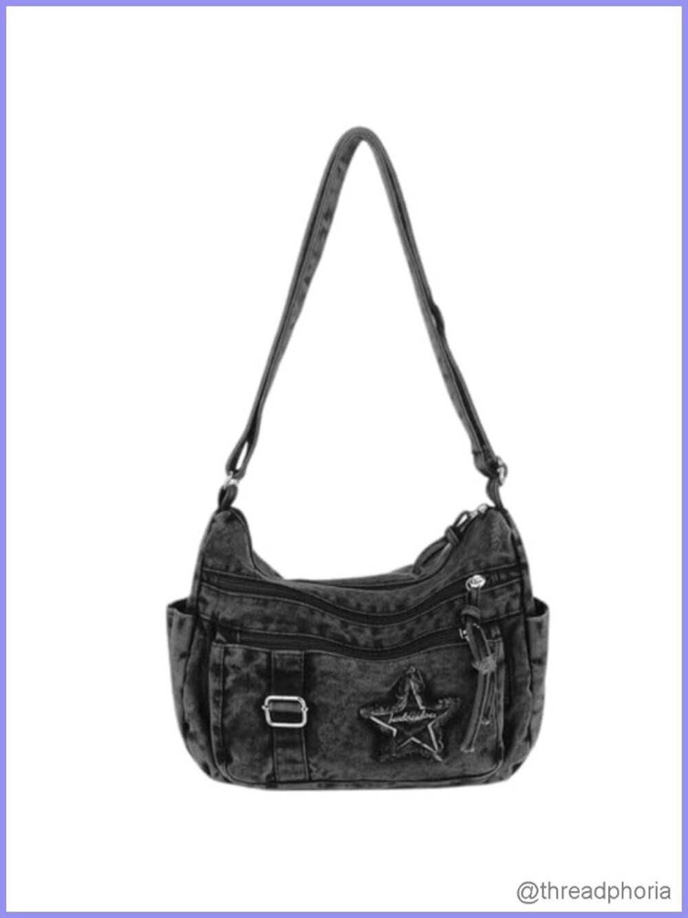 Denim Crossbody Bag Y2K Grunge Multi Pocket Purse Adjustable Strap